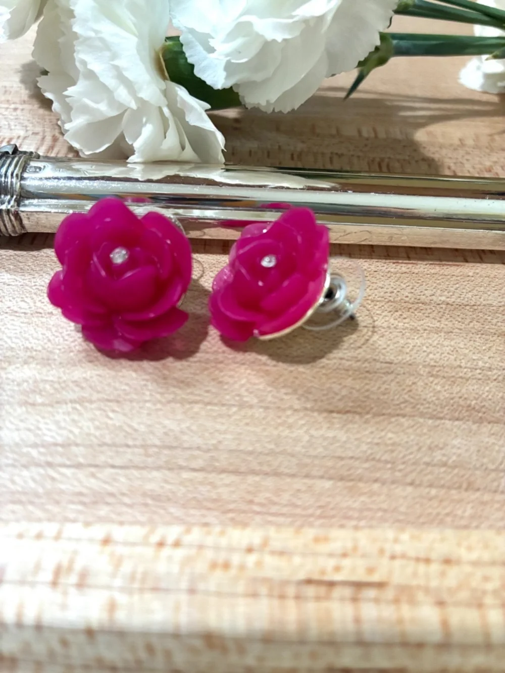 Betsey Johnson Rose Crystal Stud Earrings